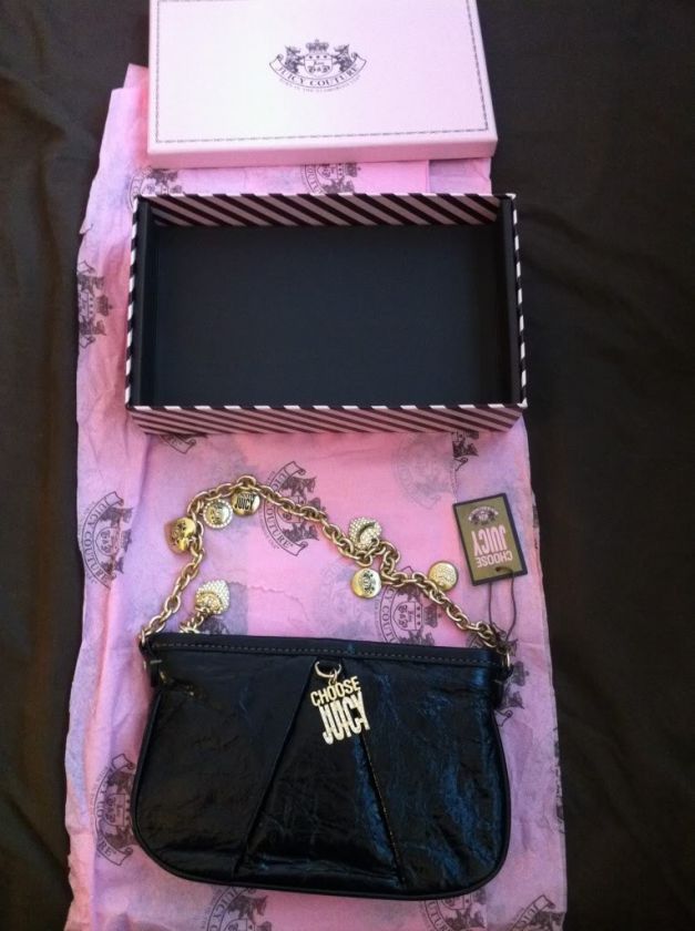 JUICY COUTURE BLACK LEATHER MINI CHARM WALLET PURSE HANDBAG BAG 