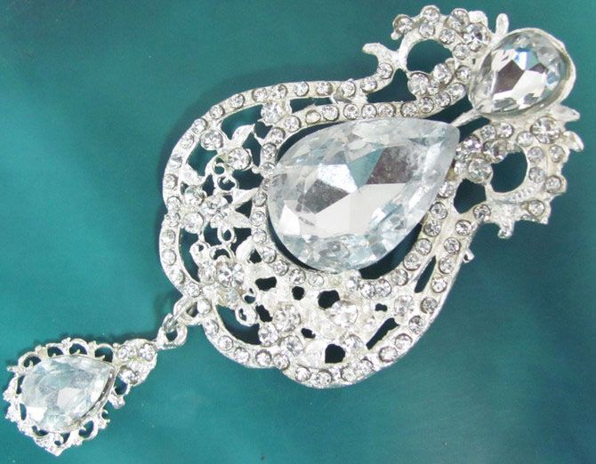 Swarovski Bridal Silver Metal Stone Pin Brooch Applique  