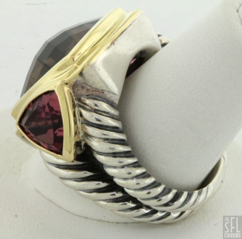   18K GOLD STERLING SILVER SMOKEY QUARTZ TOURMALINE COCKTAIL RING  