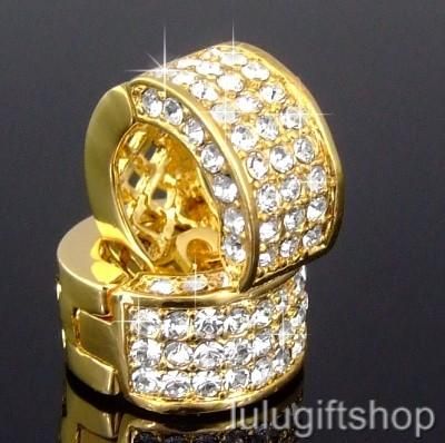 18K GOLD PLATED 3D HOOP HUGGIE EARRINGS USE 5 ROW SWAROVSKI CRYSTALS 