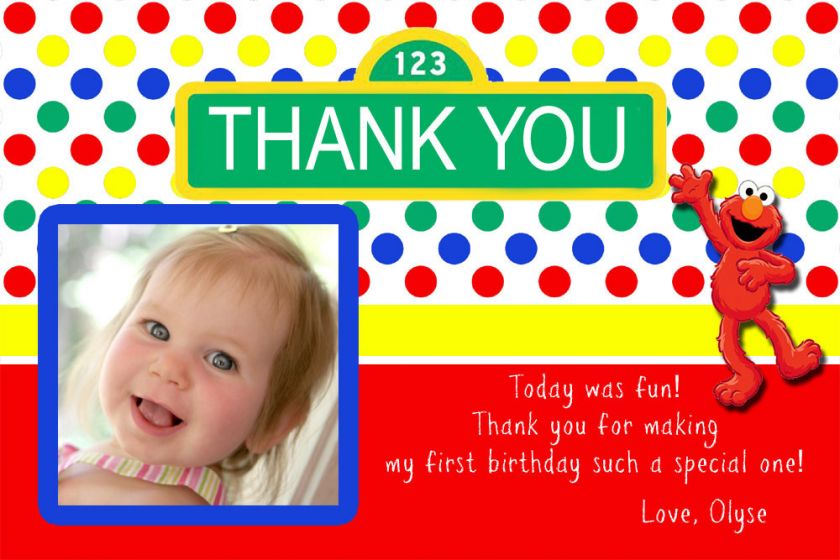 Red Polka Dot Elmo & Sesame Street Thank You Cards   You Print  