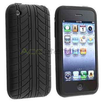 Black Tire Tread Skin Rubber Cover Case+Privacy Guard Film For iPhone 