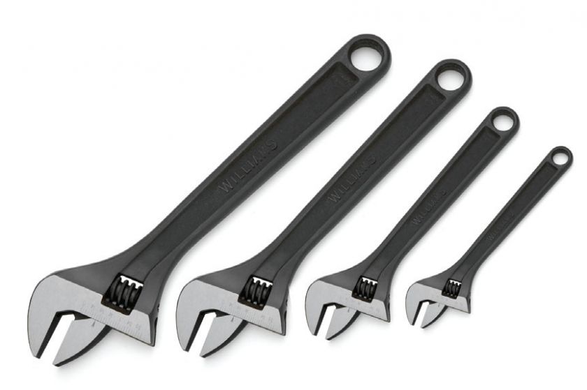 WILLIAMS 4PC HEAVY DUTY ADJUSTABLE WRENCH SET, BLACK  