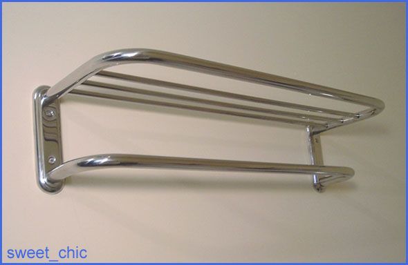 CHROME TRAIN RACK or HOTEL STYLE TOWEL SHELF w/ ROD BAR  