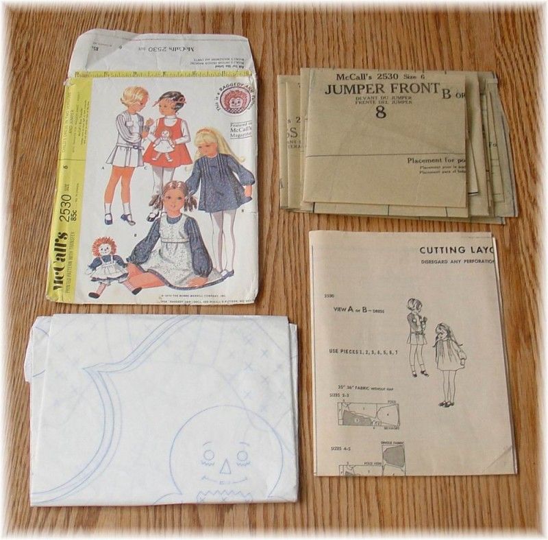 Vtg 1970 Raggedy Ann Transfer Childs Dress Pattern 6  