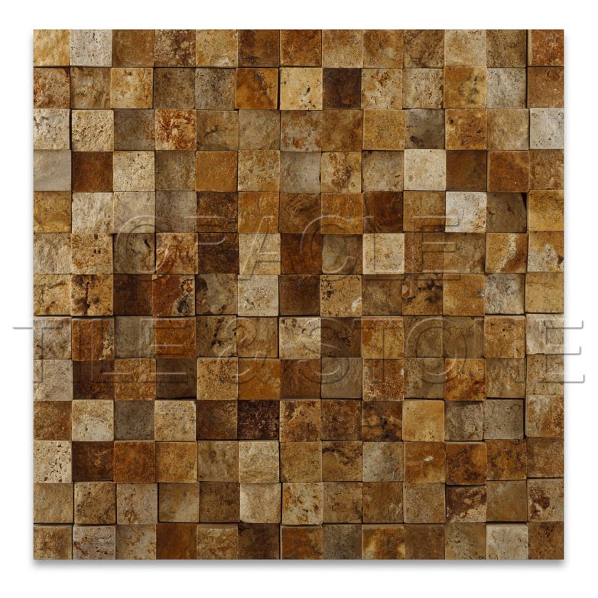 Gold Travertine HI LOW Split Faced Mosaic Tile  