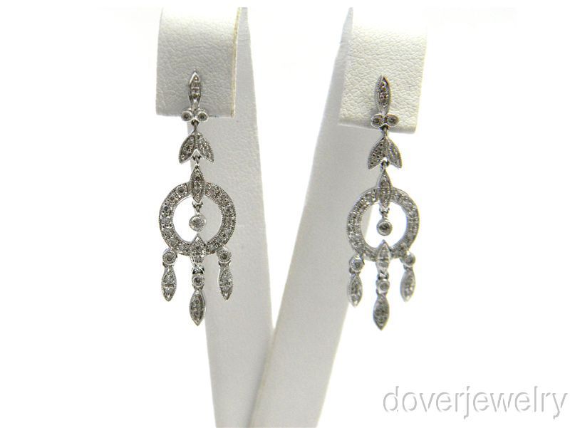 Vintage Diamond 14K Gold Filigree Dangling Long Earrings NR  