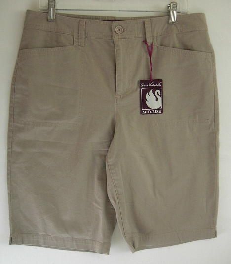 Gloria Vanderbilt Stretch Mona Bermuda Shorts 14 Khaki Beige NEW 