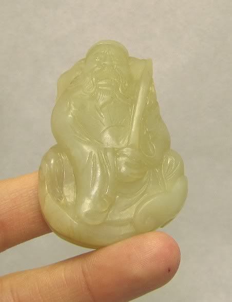   Hetian Celadon Jade Pendant, 1900s, China, Mythical Warrior  